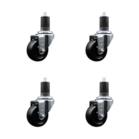 Service Caster 3'' SS Soft Rubber Wheel Swivel 1-5/8'' Expanding Stem Caster Set, 4PK SCC-SSEX20S314-SRS-158-4